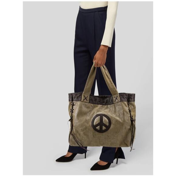 GOGO Voyage Leather Trim Canvas Tote Bag Brown Beige Gold NWT - Picture 9 of 9